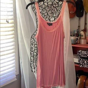 Long length pink lace detail tank